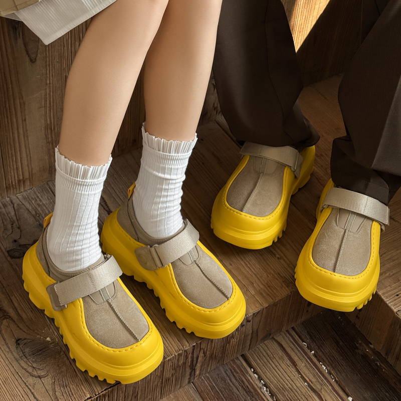 Pantofi casual slip-on unisex, talpă groasă cu creștere a înălțimii, partea superioară din cânepă, mid-top, închidere Velcro