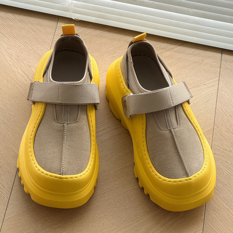 Pantofi casual slip-on unisex, talpă groasă cu creștere a înălțimii, partea superioară din cânepă, mid-top, închidere Velcro