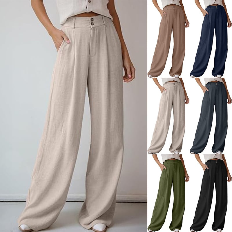 Ženske hlače širokih nogavica od pamuka i lana, casual stil, visok pas, opuštena kroj, dugačke hlače za žene