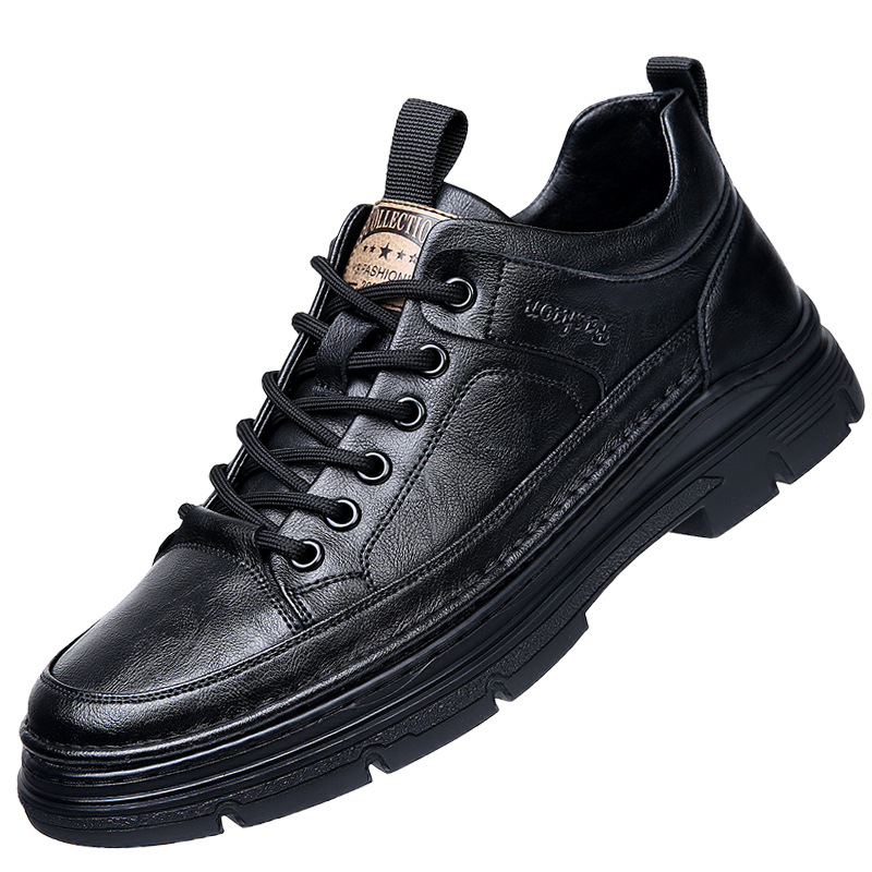 Férfi bőrcipő tavasz–őszre, láthatatlan magasságemelővel, kültéri hétköznapi cipő, puha talp, csúszásmentes és kopásálló