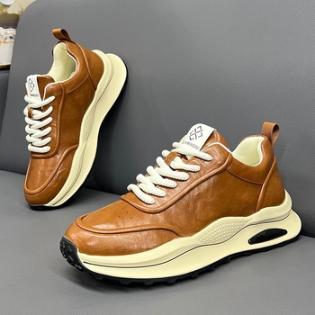 Pantofi sport casual pentru bărbați, toamna 2024, partea superioară din țesătură, căptușeală din piele naturală, talpă PU rezistentă, profil jos, șireturi