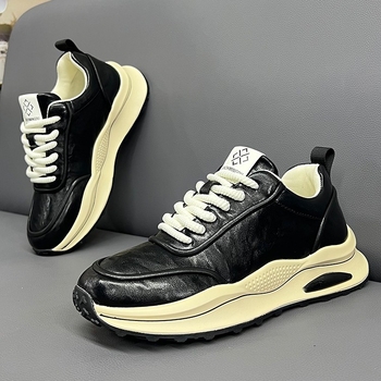 Pantofi sport casual pentru bărbați, toamna 2024, partea superioară din țesătură, căptușeală din piele naturală, talpă PU rezistentă, profil jos, șireturi