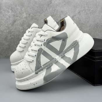 Adidași albi pentru bărbați, cu modele pictate manual și graffiti, pantofi sport casual cu talpă interioară care crește înălțimea