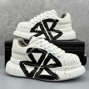 Adidași albi pentru bărbați, cu modele pictate manual și graffiti, pantofi sport casual cu talpă interioară care crește înălțimea