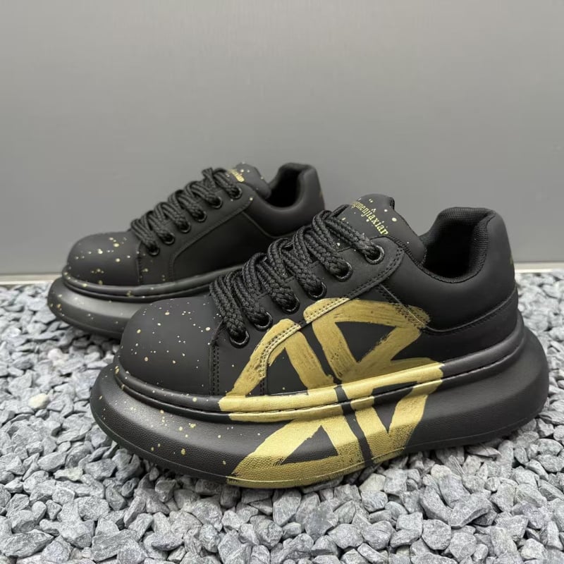 Adidași albi pentru bărbați, cu modele pictate manual și graffiti, pantofi sport casual cu talpă interioară care crește înălțimea