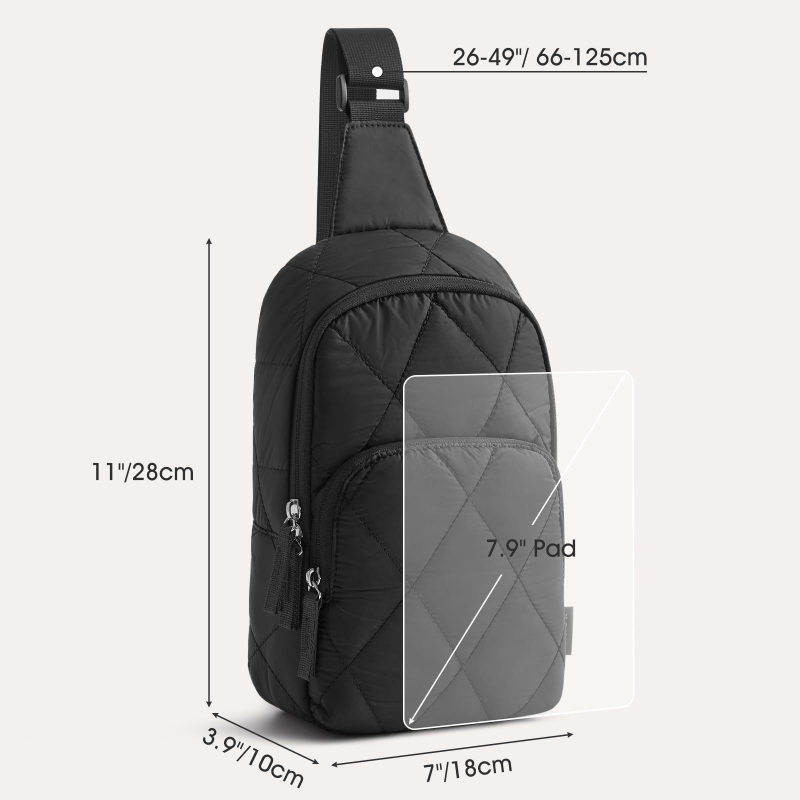 Lagana crossbody/pojas torba s rombom šivanjem quiltom, džep za mobitel, unutarnji džep sa zatvaračem, vanjska najlonska površina, podstava od poliestera