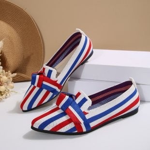 Γυναικείες slip-on flats με μυτερό άκρο και φιόγγι, καθημερινά παπούτσια από ύφασμα, μεγάλου μεγέθους