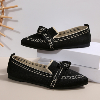 Γυναικείες slip-on flats με μυτερό άκρο και φιόγγι, καθημερινά παπούτσια από ύφασμα, μεγάλου μεγέθους