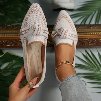 Γυναικείες slip-on flats με μυτερό άκρο και φιόγγι, καθημερινά παπούτσια από ύφασμα, μεγάλου μεγέθους