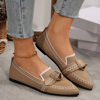 Γυναικείες slip-on flats με μυτερό άκρο και φιόγγι, καθημερινά παπούτσια από ύφασμα, μεγάλου μεγέθους