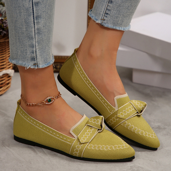 Γυναικείες slip-on flats με μυτερό άκρο και φιόγγι, καθημερινά παπούτσια από ύφασμα, μεγάλου μεγέθους