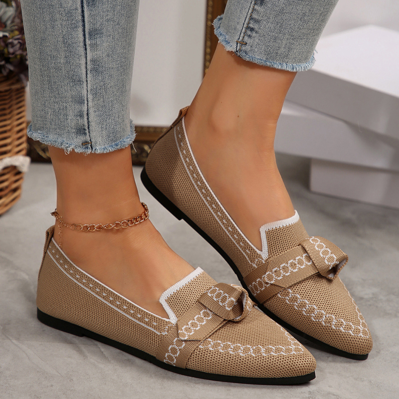 Γυναικείες slip-on flats με μυτερό άκρο και φιόγγι, καθημερινά παπούτσια από ύφασμα, μεγάλου μεγέθους