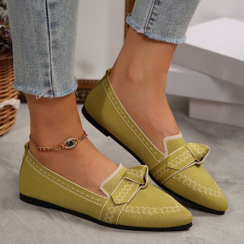 Γυναικείες slip-on flats με μυτερό άκρο και φιόγγι, καθημερινά παπούτσια από ύφασμα, μεγάλου μεγέθους
