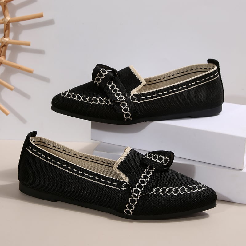 Γυναικείες slip-on flats με μυτερό άκρο και φιόγγι, καθημερινά παπούτσια από ύφασμα, μεγάλου μεγέθους