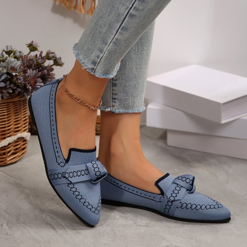 Γυναικείες slip-on flats με μυτερό άκρο και φιόγγι, καθημερινά παπούτσια από ύφασμα, μεγάλου μεγέθους