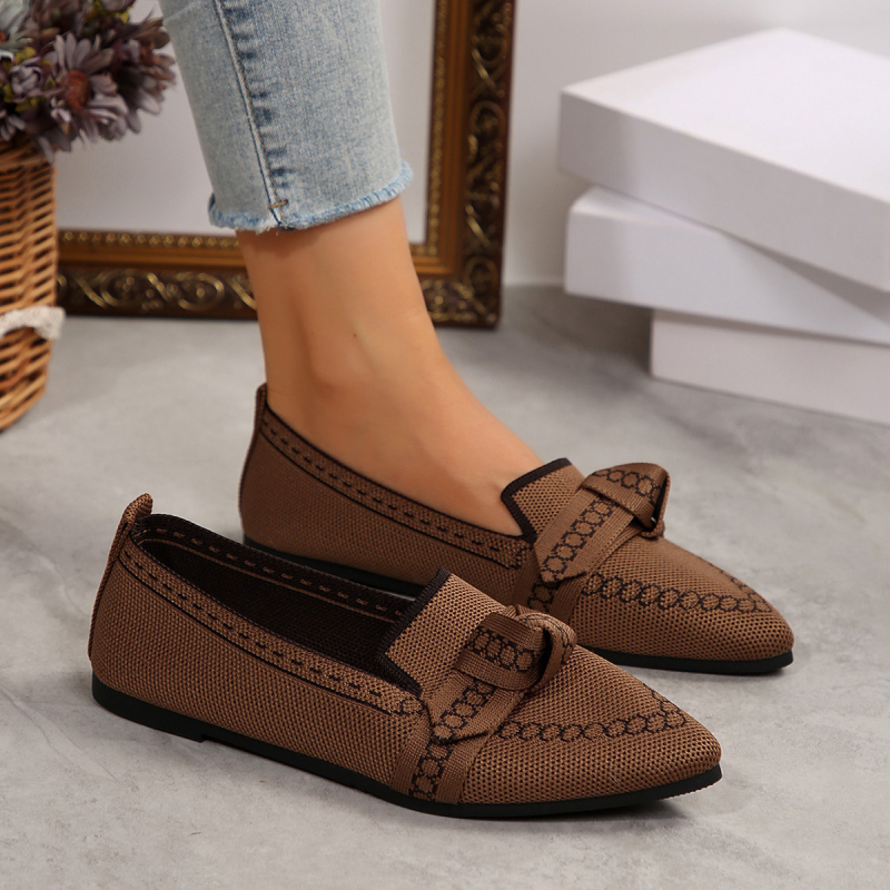 Γυναικείες slip-on flats με μυτερό άκρο και φιόγγι, καθημερινά παπούτσια από ύφασμα, μεγάλου μεγέθους