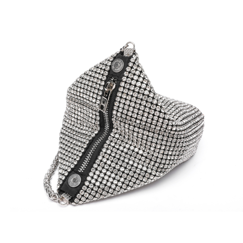 Ženska večernja torbica s dijamantnim ukrasom i kristalima, svilenim vanjskim dijelom, elegantan večernji clutch