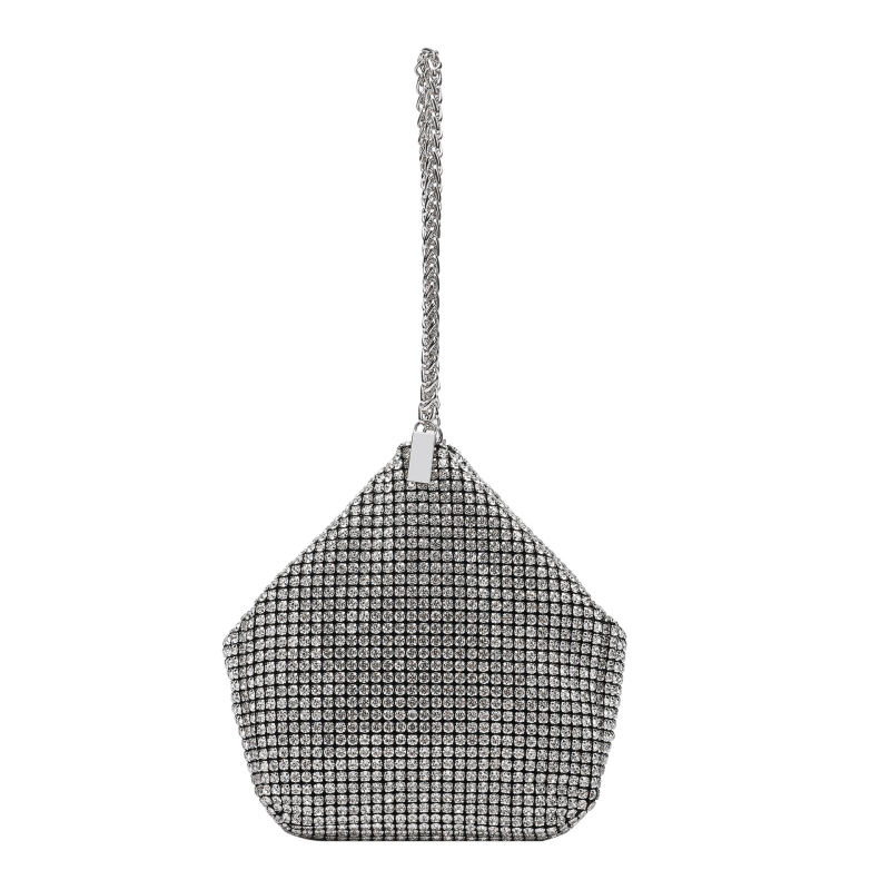 Ženska večernja torbica s dijamantnim ukrasom i kristalima, svilenim vanjskim dijelom, elegantan večernji clutch