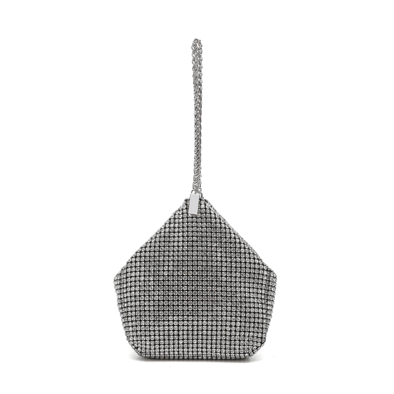 Ženska večernja torbica s dijamantnim ukrasom i kristalima, svilenim vanjskim dijelom, elegantan večernji clutch