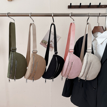 Corduroy női crossbody táska, ősz 2025, városi egyszerű stílus, cipzárral és belső zsebekkel
