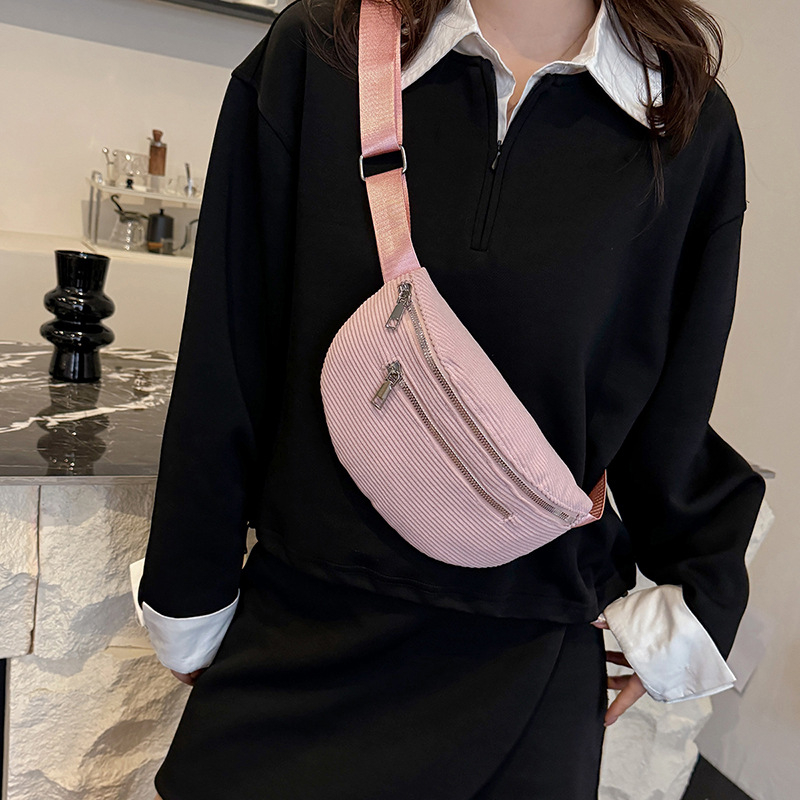 Corduroy női crossbody táska, ősz 2025, városi egyszerű stílus, cipzárral és belső zsebekkel