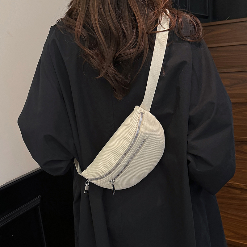 Corduroy női crossbody táska, ősz 2025, városi egyszerű stílus, cipzárral és belső zsebekkel
