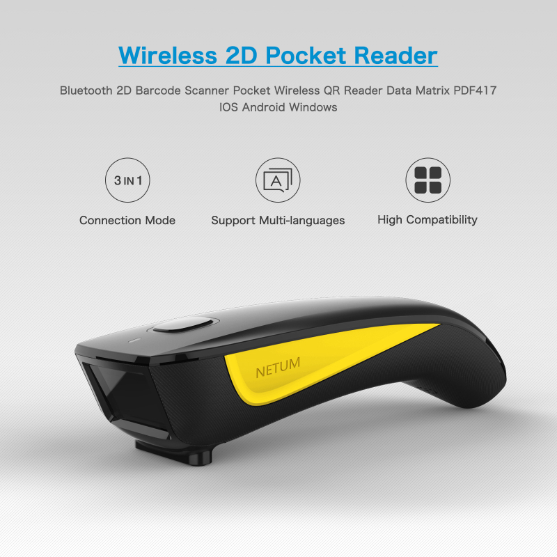NETUM C750 Bluetooth φορητός 2D σαρωτής γραμμωτών κωδικών με υποστήριξη QR