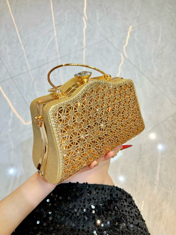 Večernja torbica sa kristalima i lančanim remenom, ženska torba za formalne prilike