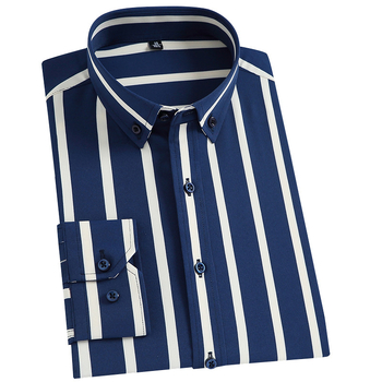 Košulja za proljeće i jesen s dugim rukavima, poslovno-opušten stil, vertikalne pruge, rastezljiva, bez glačanja, moderan slim fit za muškarce