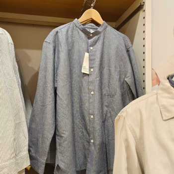 Ανοιξιάτικο 2025 unisex πουκάμισο από βαμβάκι-λινό με ριγέ και κολάρο-στάντ, μακριά μανίκια - E474512/474511