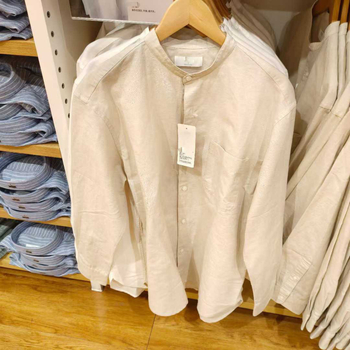 Ανοιξιάτικο 2025 unisex πουκάμισο από βαμβάκι-λινό με ριγέ και κολάρο-στάντ, μακριά μανίκια - E474512/474511