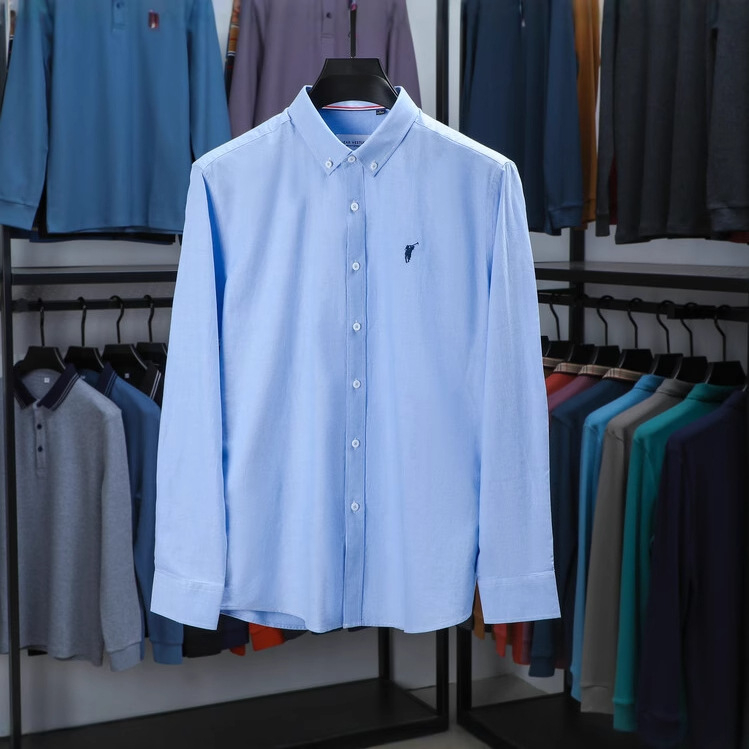 Férfi hosszú ujjú ing, hegyes gallér, slim fit, vasalásmentes, amerikai stílusú mindennapi üzleti, póni embléma