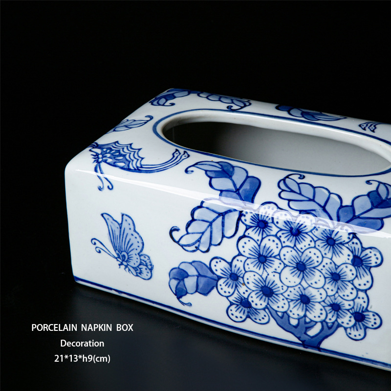 Nova kineska Grisaille plavo-bijela porcelanska kutija za maramice za dnevni boravak