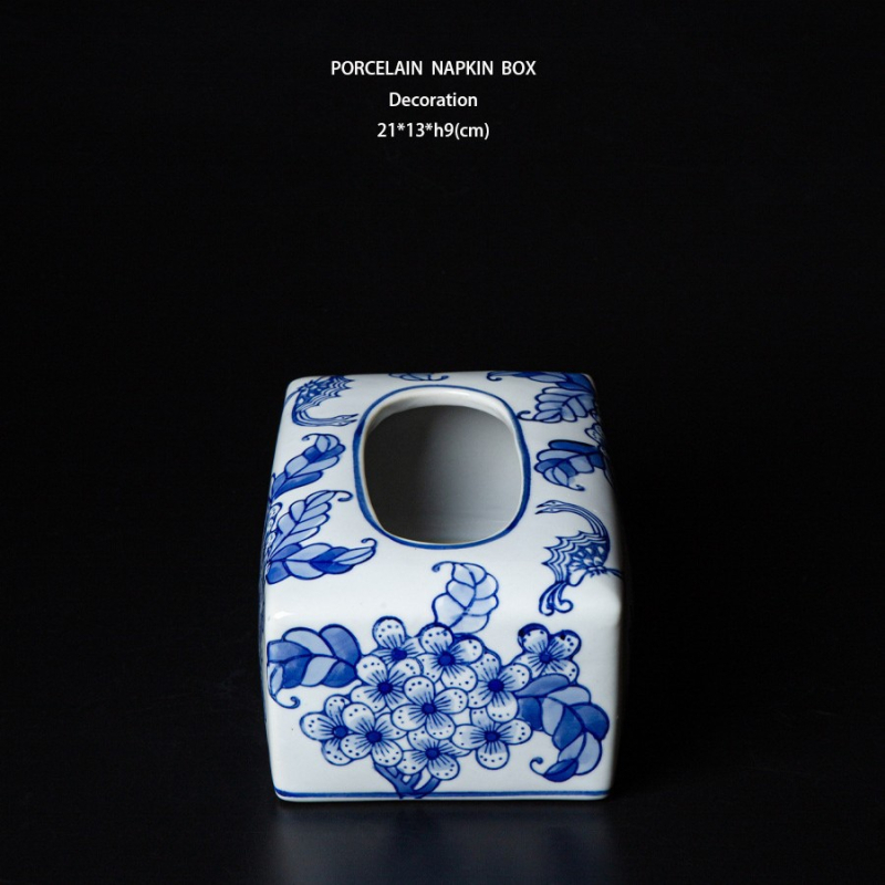 Nova kineska Grisaille plavo-bijela porcelanska kutija za maramice za dnevni boravak