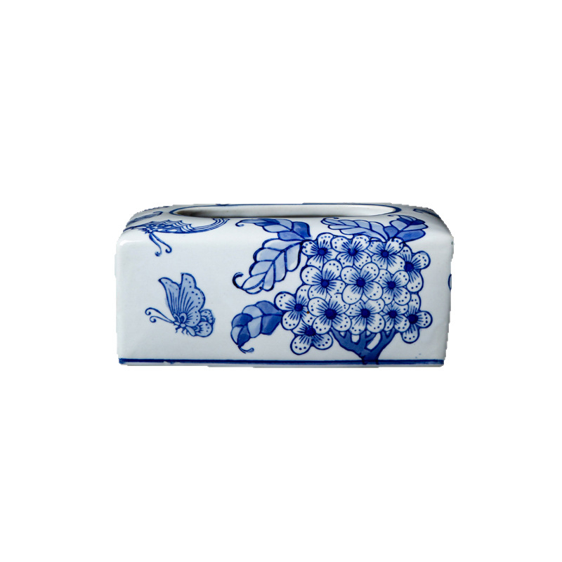 Nova kineska Grisaille plavo-bijela porcelanska kutija za maramice za dnevni boravak