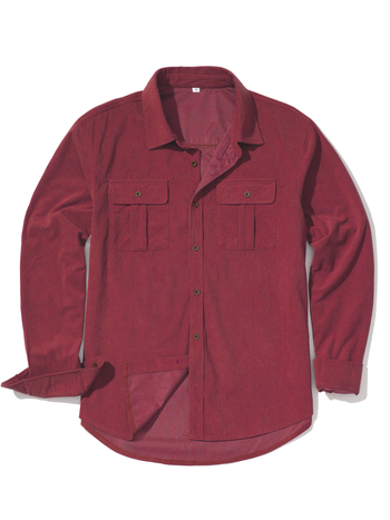 Muška košulja-jakna od corduroya, dugi rukav, jednobojna, retro radnički stil