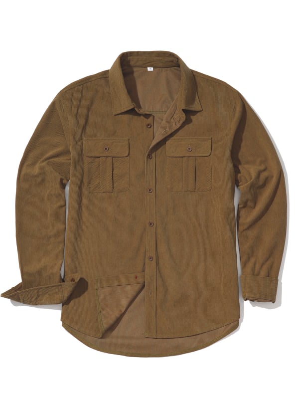 Muška košulja-jakna od corduroya, dugi rukav, jednobojna, retro radnički stil