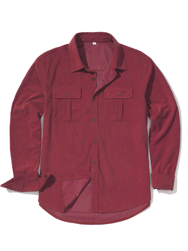 Muška košulja-jakna od corduroya, dugi rukav, jednobojna, retro radnički stil