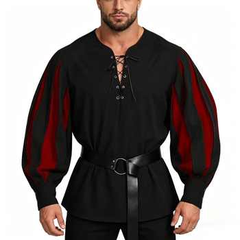 Retro középkori cosplay-ing színes paneles gallérral és kötős nyakkal