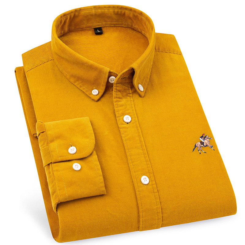 Corduroy munkaruha-stílusú férfiing, 100% pamut, mindennapi viselet, vintage egyszínű gallérral