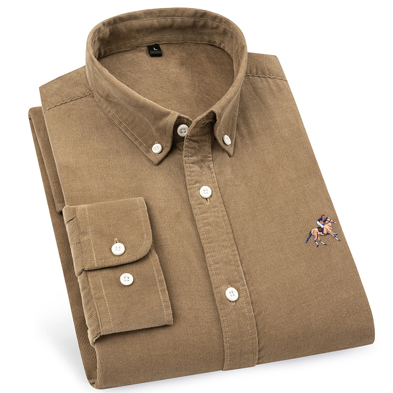 Corduroy munkaruha-stílusú férfiing, 100% pamut, mindennapi viselet, vintage egyszínű gallérral
