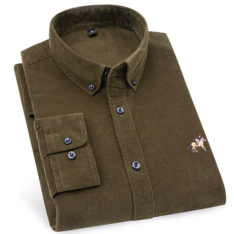 Corduroy munkaruha-stílusú férfiing, 100% pamut, mindennapi viselet, vintage egyszínű gallérral