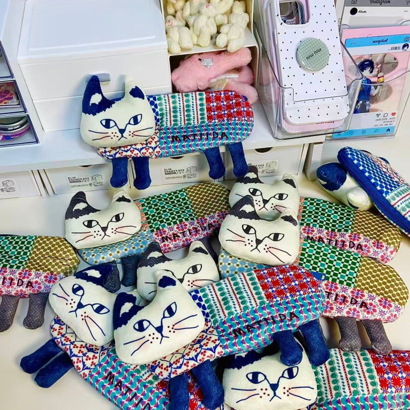 Penar pentru creioane cu pisică, în stil retro, unic pentru elevi, broderie 3D a pisicii