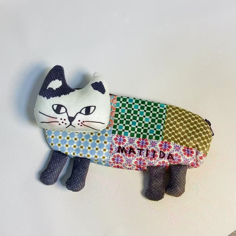 Penar pentru creioane cu pisică, în stil retro, unic pentru elevi, broderie 3D a pisicii