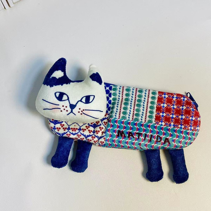 Penar pentru creioane cu pisică, în stil retro, unic pentru elevi, broderie 3D a pisicii