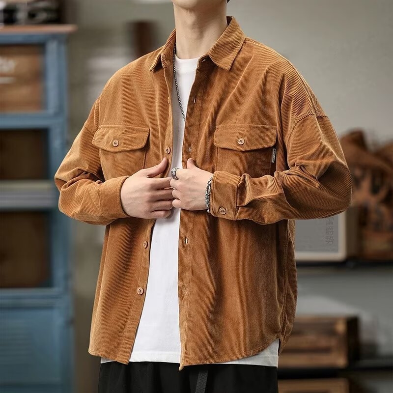Muška košulja od teškog corduroy materijala s dugim rukavima, jesen-zimska casual vanjska jakna.