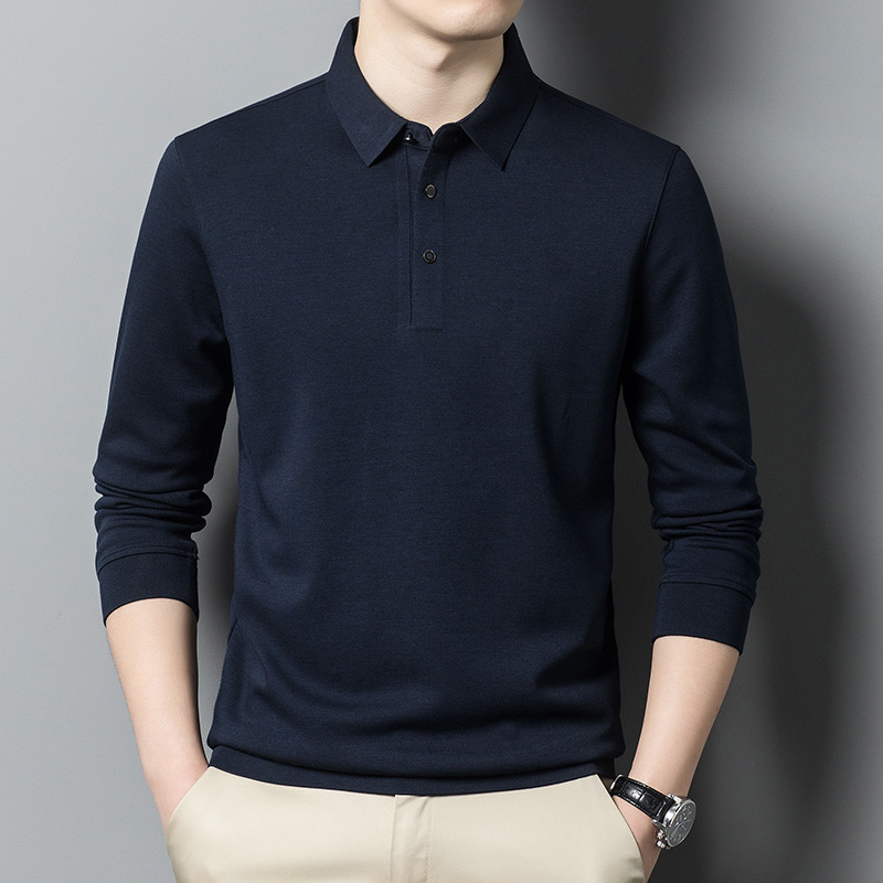 Minőségi gyapjú hosszú ujjú galléros polo férfiaknak, üzleti casual stílus, 2025-ös modell.