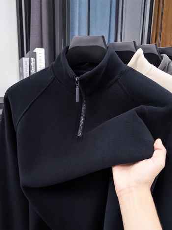 Férfi kétoldalas fleeces felső fél-zip, állig érő gallérral, hosszú ujjú, téli meleg