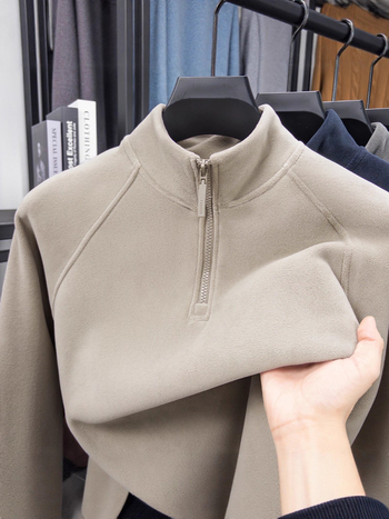 Férfi kétoldalas fleeces felső fél-zip, állig érő gallérral, hosszú ujjú, téli meleg