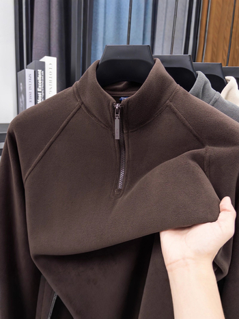Férfi kétoldalas fleeces felső fél-zip, állig érő gallérral, hosszú ujjú, téli meleg
